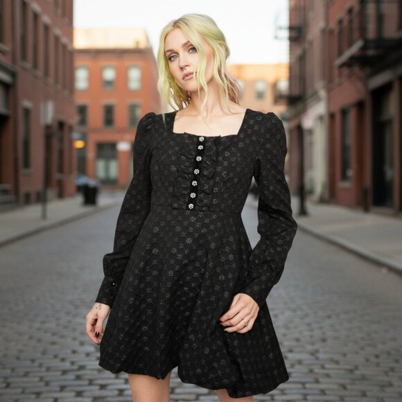 Warning Series Embroidered Black Mini Dress by Punk Rave – Gothic Edition XS - Picture 8 of 12